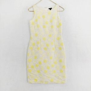 Ann Taylor Dress Retro 60's Mod Sleeveless Sheath Circle Polka Dot Yellow P3964